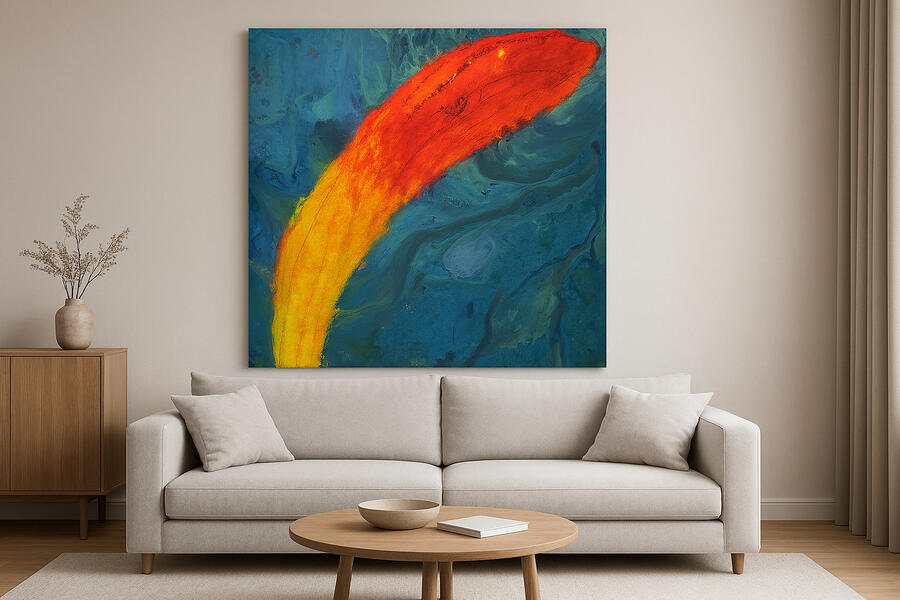 Radiance III im modernen Loft über Sofa, warmes Tageslicht